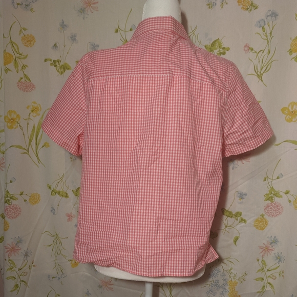 80s Pink gingham and floral Embroidered Shirt - Picture 2 of 6